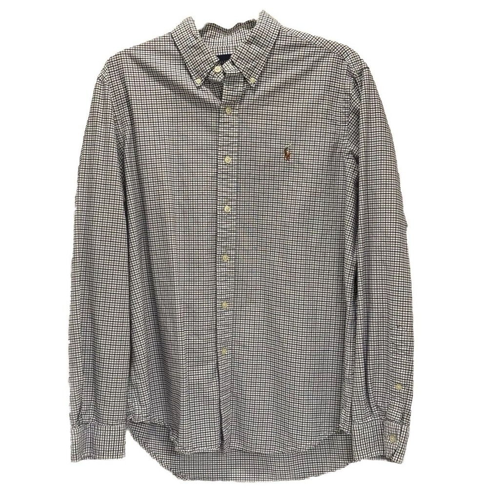 Polo Ralph Lauren Mens L Button Up Blue And Black Plaid Preppy‎ Flesh Pony